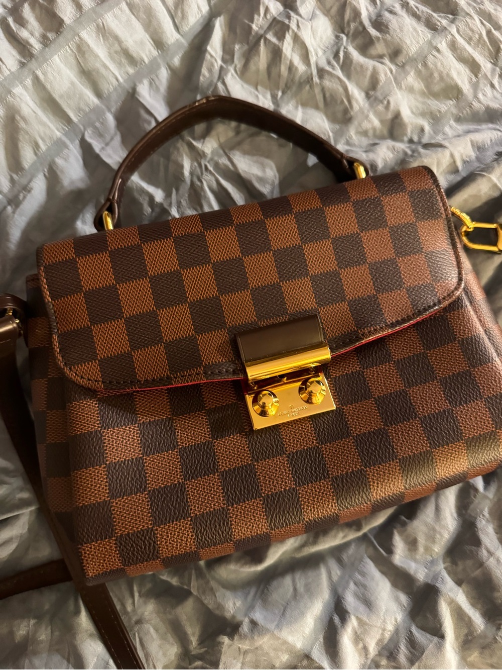 Brown Checkered Top-Handle Women's Bag